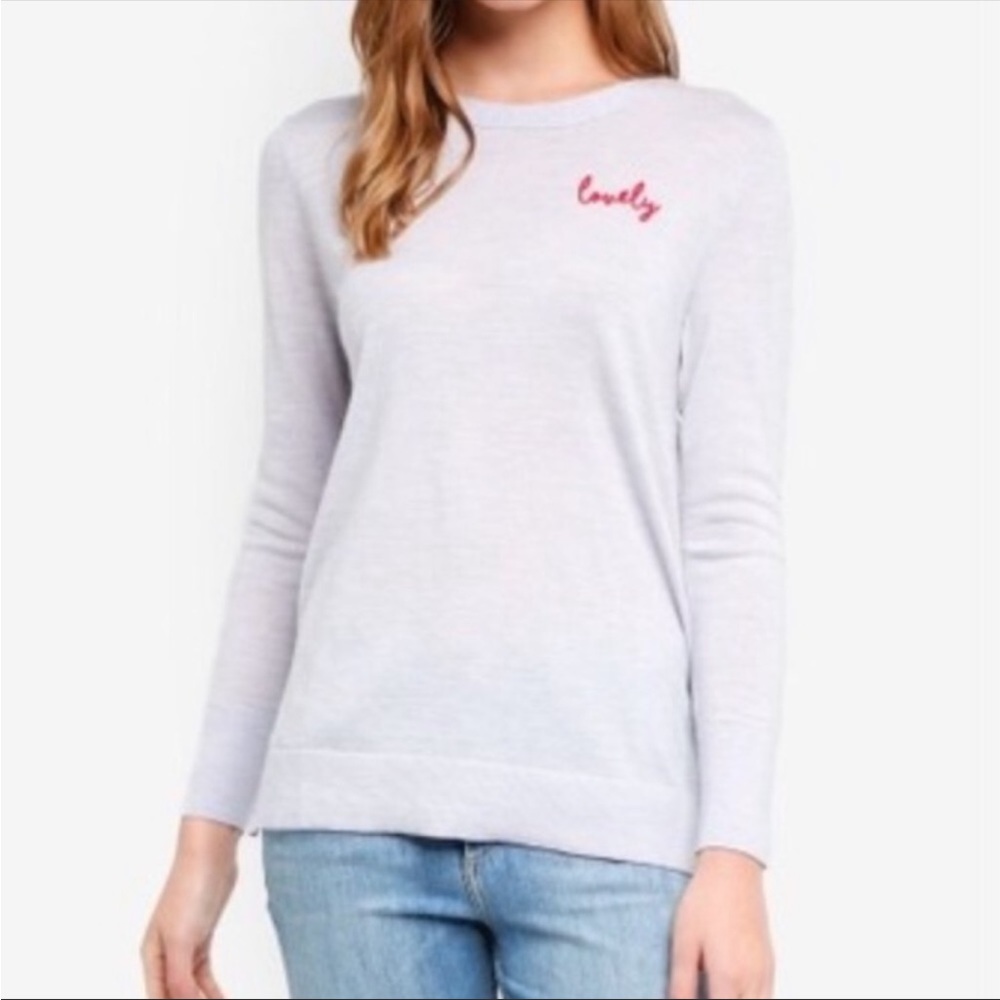 NWT Banana Republic Extra Fine Merino Embroidered Sweater in Heather Light Gray
